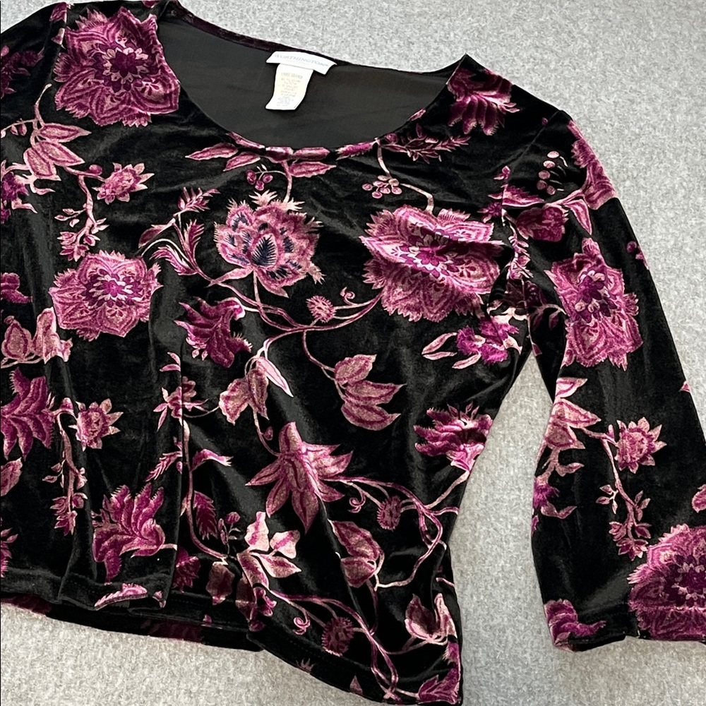 Dark Floral Velvet Top Large Whimsigoth Fairy Grunge Steampunk Vamp Moody Indie